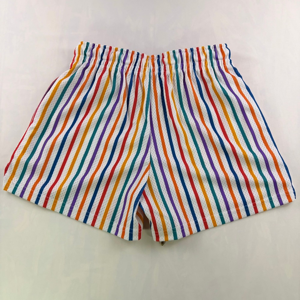 Ryoko Rain Striped Mesh Basketball Gym Shorts Mens XS Multi Color Butterfly Logo - Picture 2 of 13